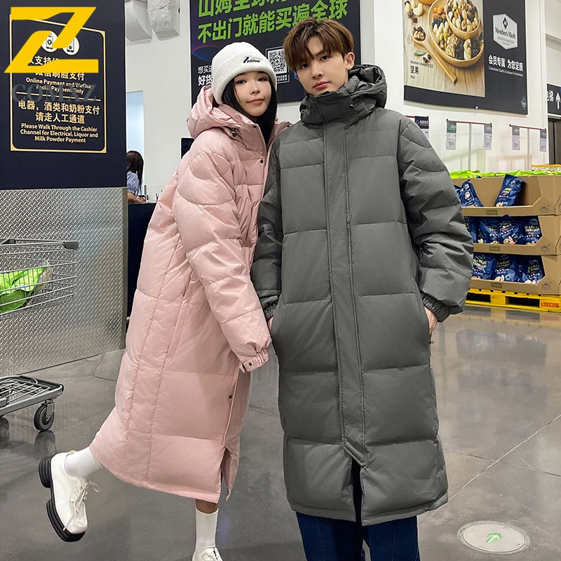 

Зимняя стеганая куртка на гусином пуху, мужская и женская корейская модная толстая теплая длинная пуховая куртка, уличная очень холодная лыжная куртка-пуховик