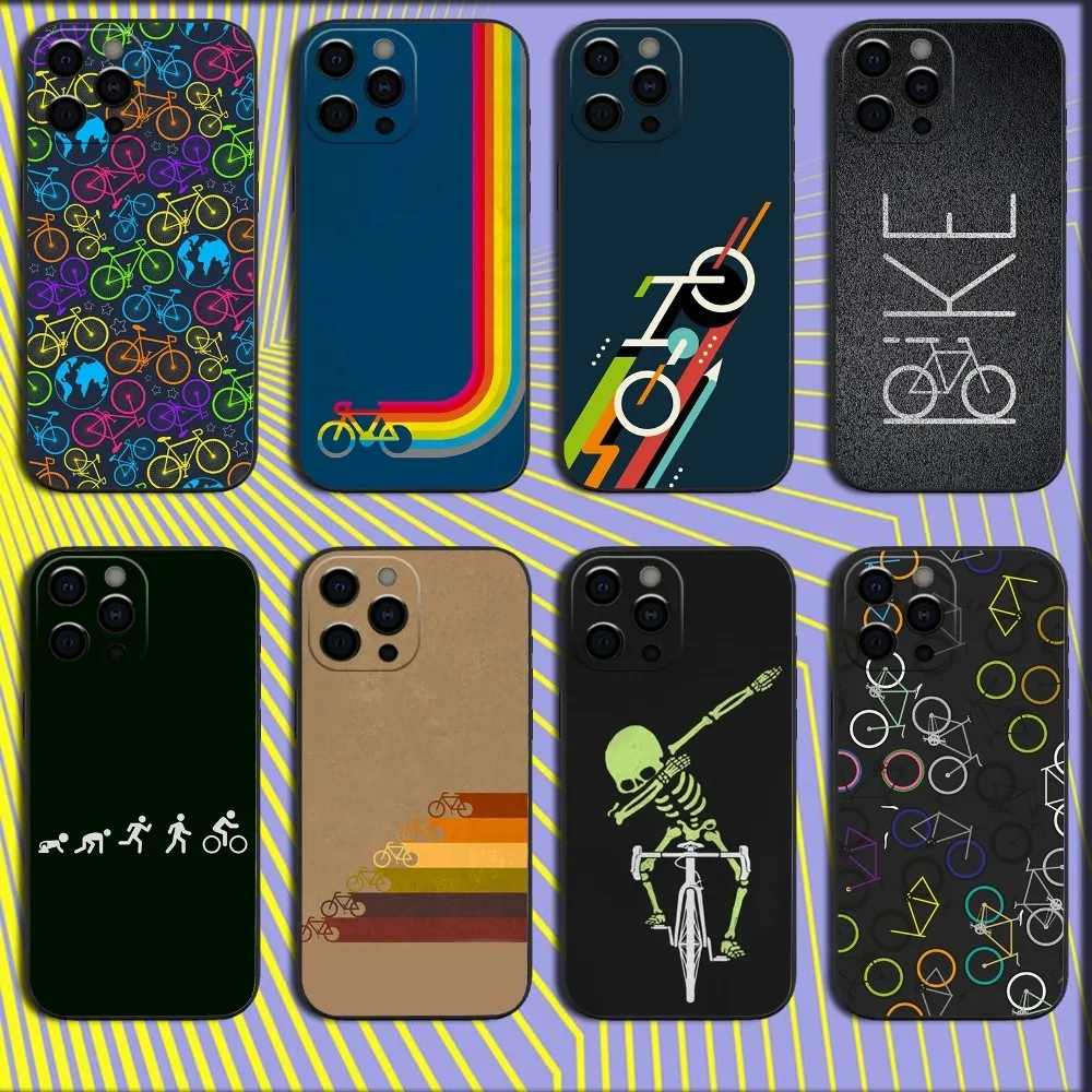 

Bike Bicycle Art Pattern Cool Phone Case For iPhone 16,15,14,13,12,11,Pro,X,XS,Max,XR,Plus,Mini Soft Black Cover