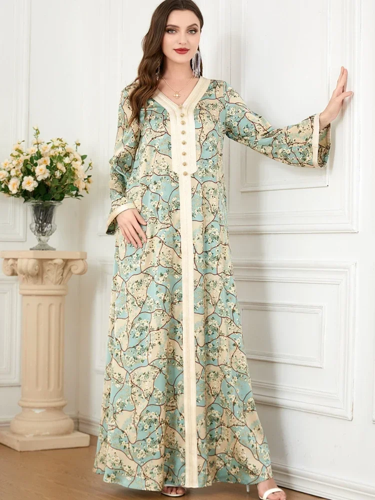 Abaya muçulmano vestido feminino com decote em v jalabiya marrocos vestido de festa abayas vestidos casuais largo robe marroquino caftan ramadan 2026
