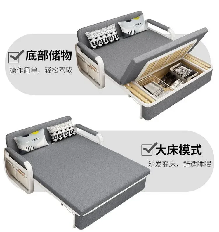 Simple folding sofa bed, bedroom retractable single double living room small apartment rental room storage sofa removable