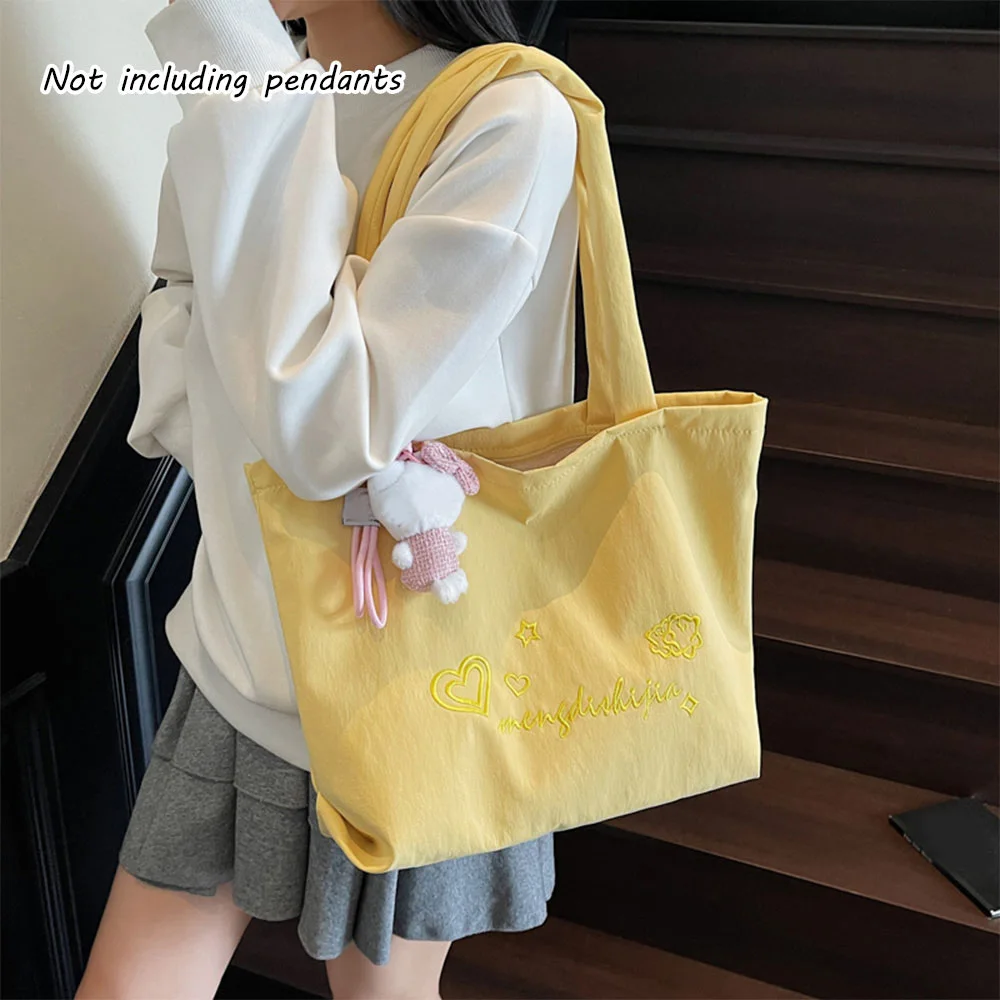 

Бежевая сумка-тоут в корейском стиле с вышивкой для женщин, сумка через плечо с принтом в виде сердца, милая и стильная для повседневных покупок, свиданий и учебы