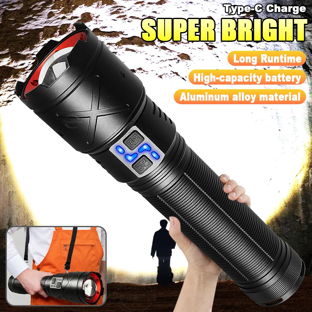 2000W Most Powerful LED Flashlights USB Rechargeable Tactical Torch Light Ultra Bright 15000mAh Long Runtime for Fishing Camping
