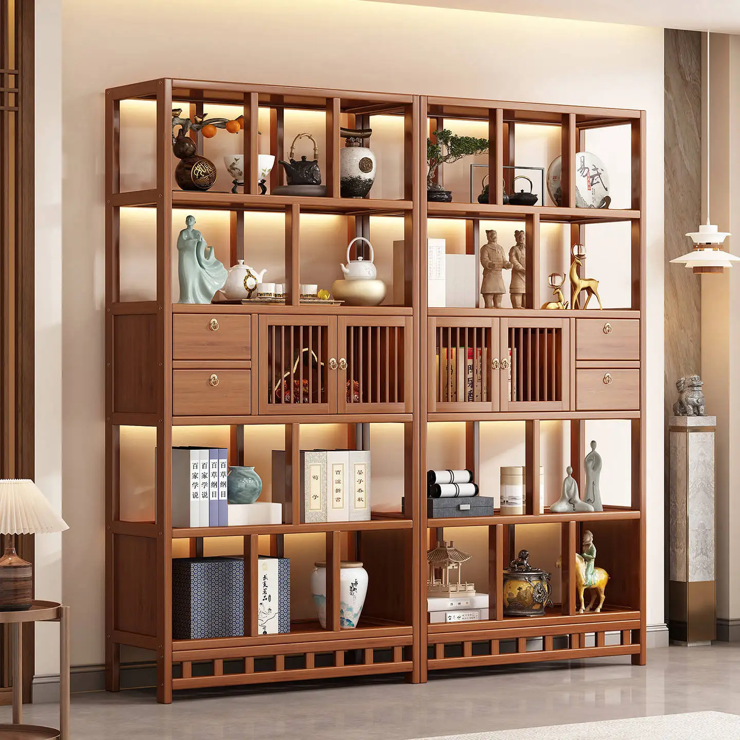 Bogu rack new Chinese style Duobao Pavilion tea rack partition ornament office living room tea room multi-functional