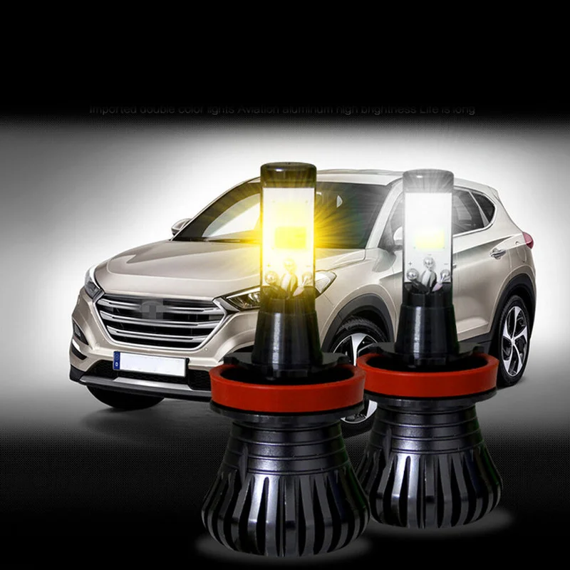 

2pcs H8 H9 H11 LED Fog Light DRL Driving Bulb 9600LM Dual Color 6000K 3000K 80W Aviation Aluminum Automotive Tools Car Products