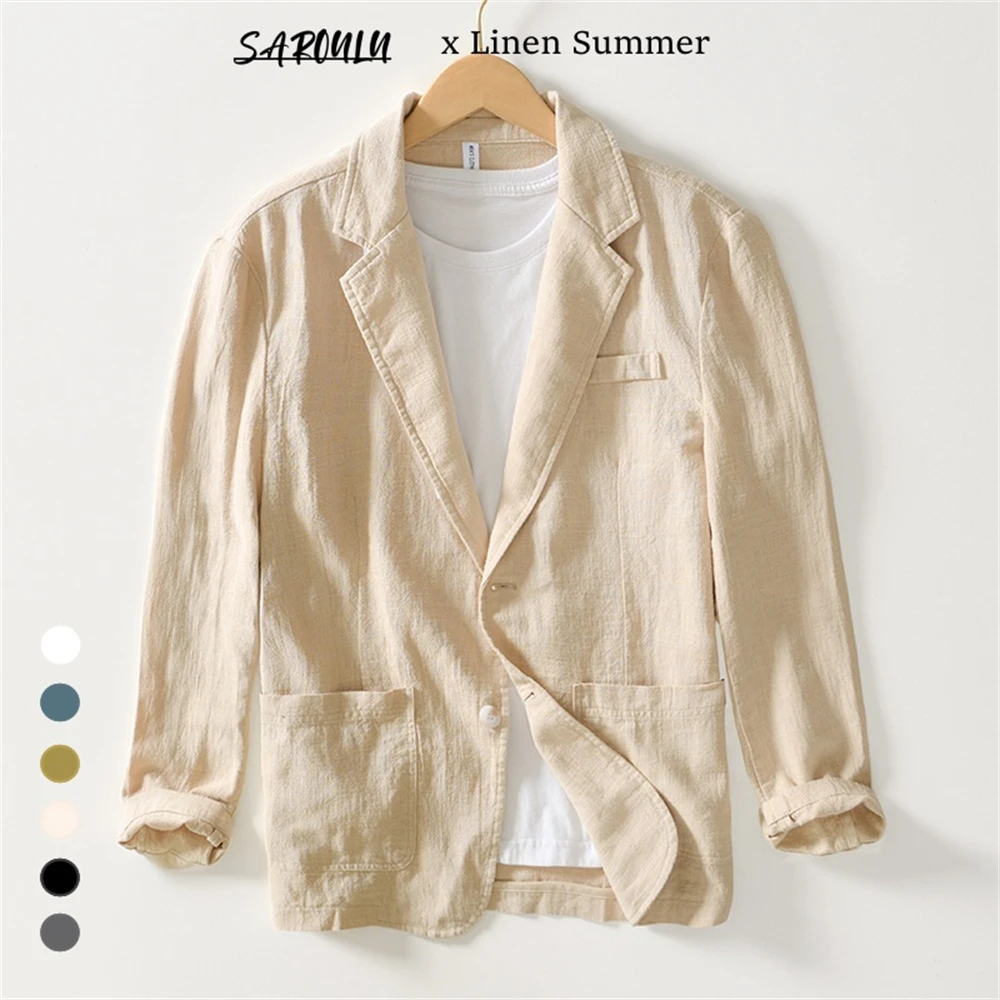 6 Colors Linen Suit Jacket for Men Spring Autumn Blazer Lightweight Breathable Jacket Loose Fit M-4XL Men's Wear