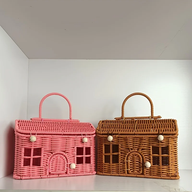 Cesta tejida estilo casa de imitación de ratán, cesta de almacenamiento tejida creativa, cesta de mano, decoración del hogar de Halloween, cesta para exteriores, 1 Uds.