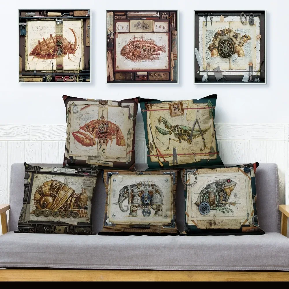 Steampunk Mechanical Animal Cushion Covers Home Decoration Pillow Case Sofa Dog Cat case Linen  Cover 45*45cm