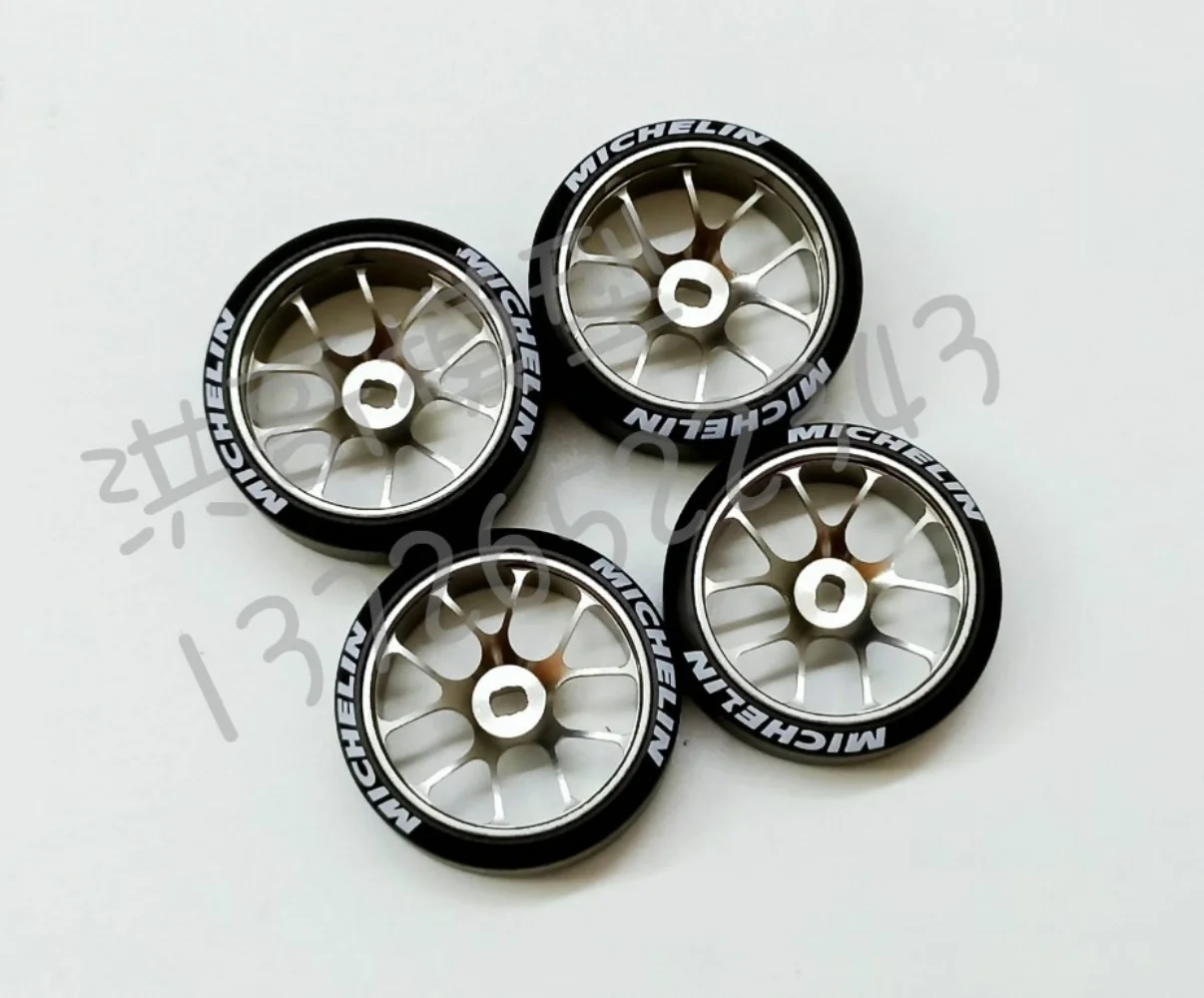 FATJAY RC Car Metal Wheel Hub & Drift Tire: For HGD1, MINI-Q, MINI-D, MINI-Z DRZ Four Pieces Per Set Narrow Front and Wide Rear