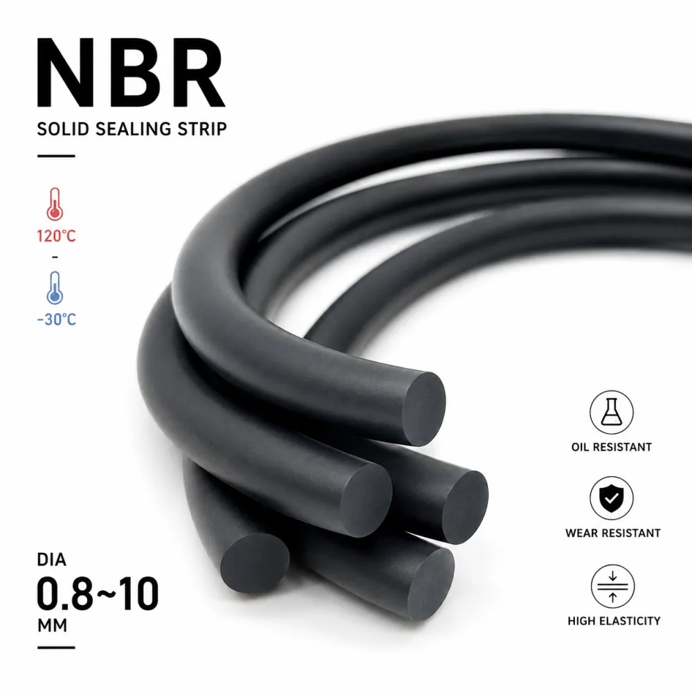 Solid Black NBR Round Seal Strip, Dia 0.8-10mm High Temperature Oil & Corrosion Resistant Nitrile Rubber Ring Seal 1/2/3/5/10M