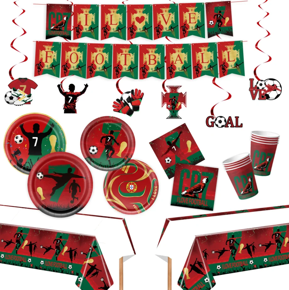 

Football Player Theme Fans Party decoration Tableware Soccer Star No.7 Balloon Plate Cup Background Banner Keychain Boy Gifts su