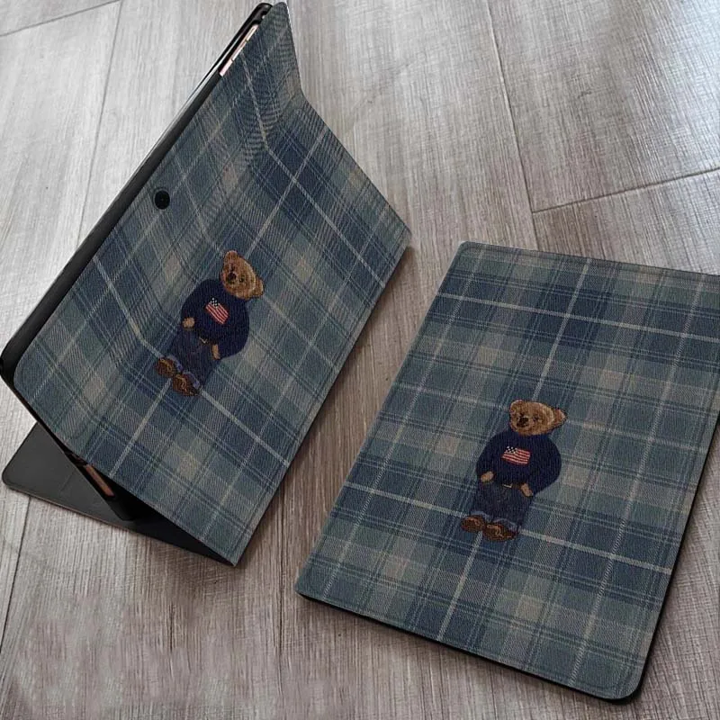 

Cartoon Bear Checkered Heart For OPPO Realme Pad Air X 10.36 11 Inch Tablet Case