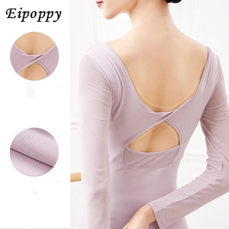 Justaucorps de ballet à manches longues en maille patchwork pour femmes, olympiques de batterie de danse AqKink, olympiques de ballerine pour adultes, noir