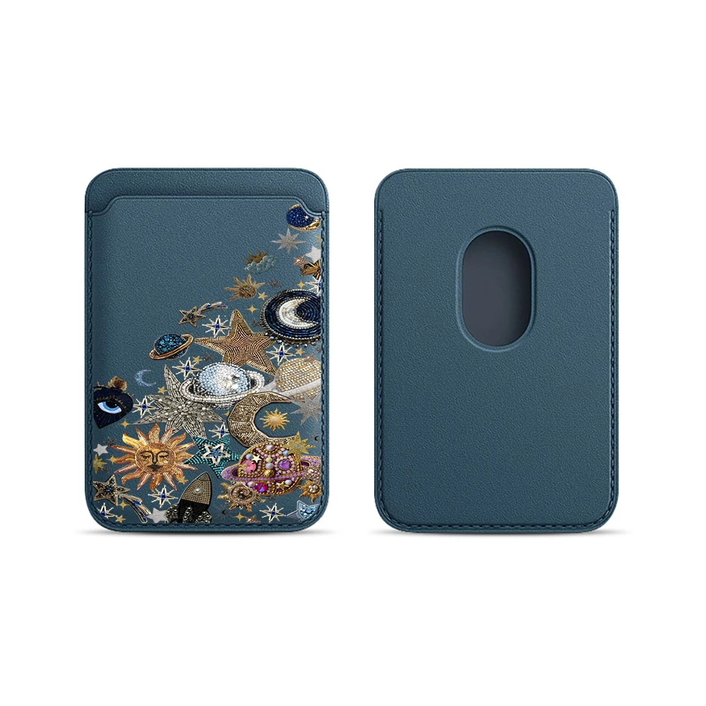 Golden Stars Moon Y2K Leder-Kartenetui Handyhülle Kartenhalter Magnetische Hülle Geeignet für alle iPhones mit Magsafe-Kartenfunktion – Detail 10