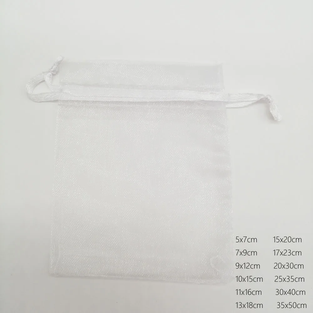 حقيبة هدايا بيضاء بالجملة الرباط حقيبة من الأورجانزا 100 قطعة حقائب هدايا الأورجانزا لحفلات الزفاف أكياس أكياس تغليف المجوهرات كيس التخزين