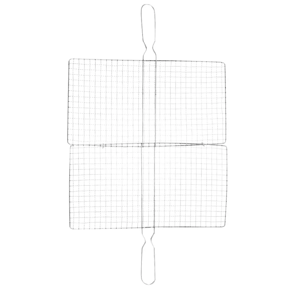 

BBQ Grill Cast Iron Shrimp Pan Campfire Accessories Basket Barbecue Folding Net Cooking Broiler Rack