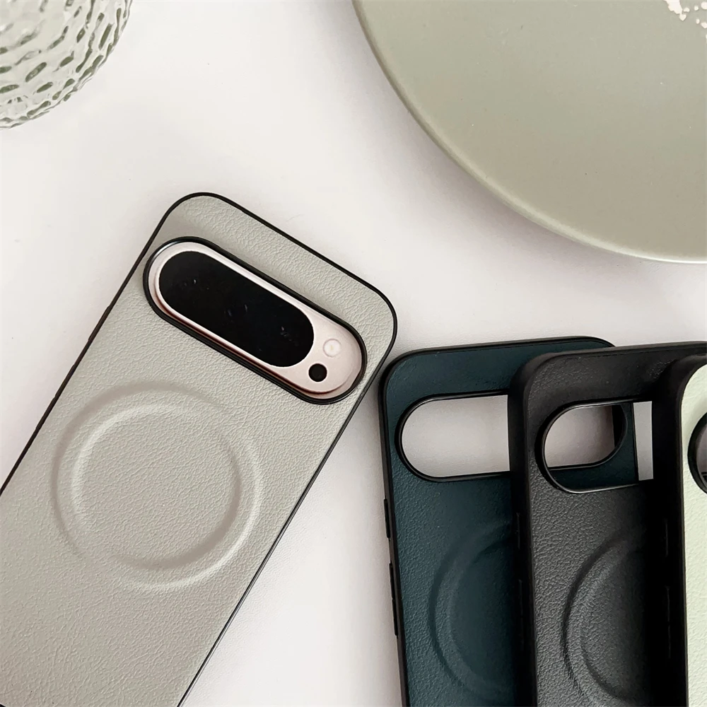 Funda de teléfono mate delgada de cuero vegano más caliente para Google Pixel 10 9 8 7 6 A Pro XL funda a prueba de golpes con carga inalámbrica magnética plegable