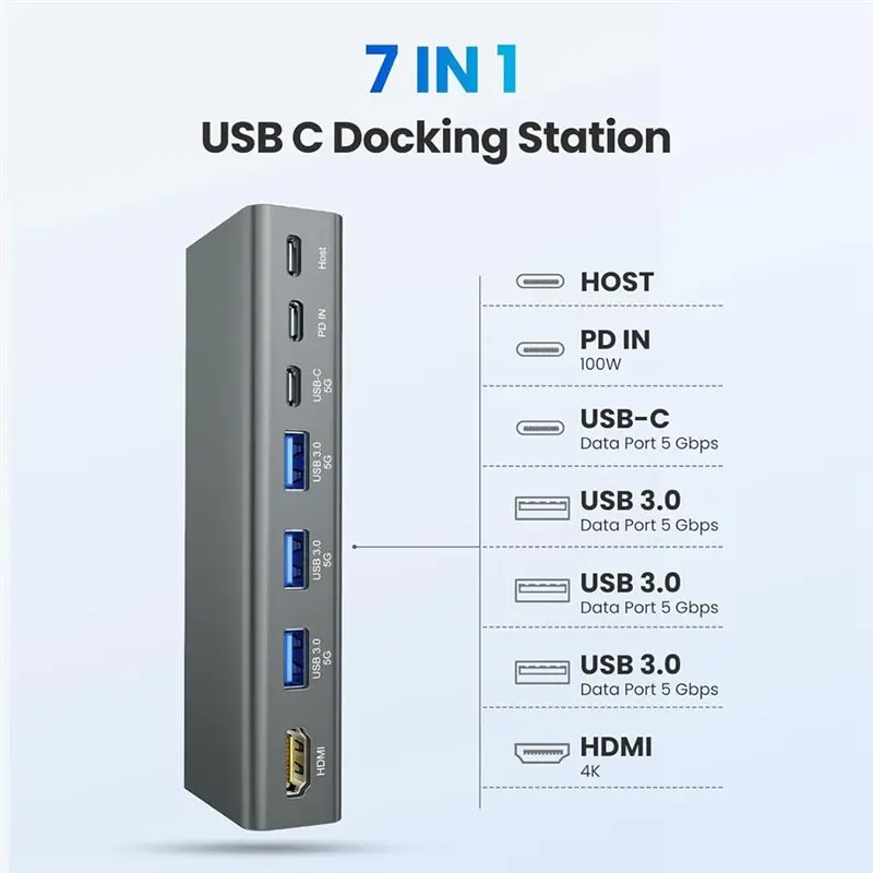 A69Z Laptop Stand Ergonomic Holder With Detachable USB-C Hub,PD100W 4K@ 60Hz,3 USB Ports Docking Station For 10-17