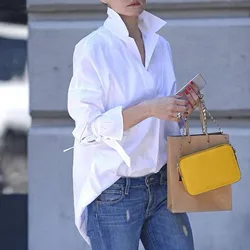 Fashion Women's Solid Color Shirt Elegant Loose Fit Business Tops Casual Long Sleeve Turn-down Collar Women's Blouse