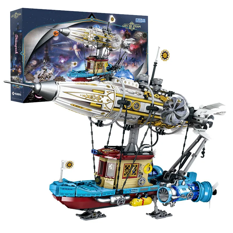 1256pcs MOC Punk Mechanical Airship Building Blocks Construction Bricks Assembling Model Toys for Children Birthday Gift Set