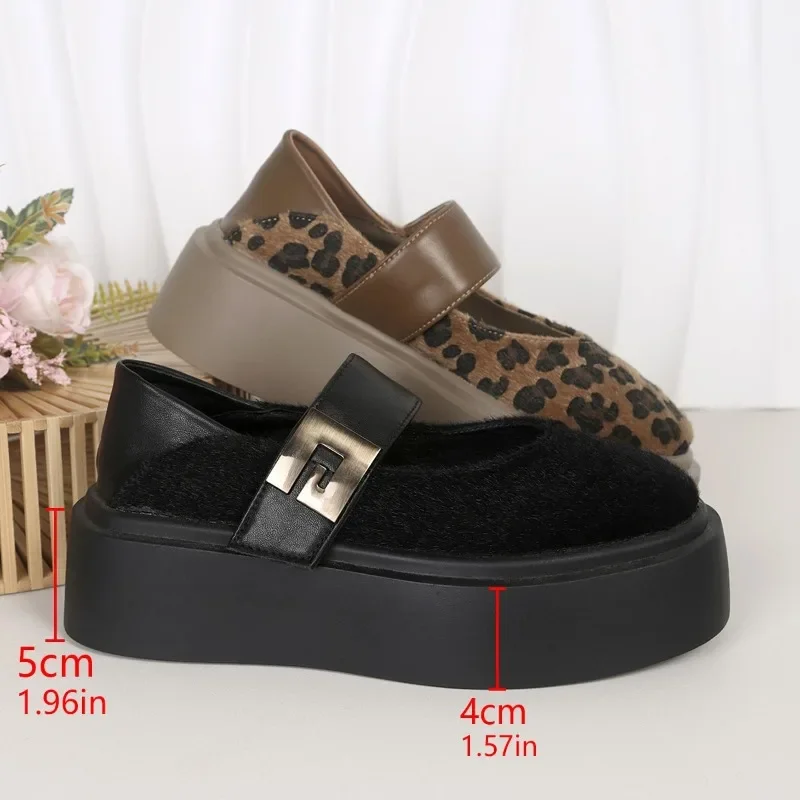 Zapatos informales y versátiles con estampado de leopardo para mujer, zapatos de plataforma con punta redonda, antideslizantes, suela gruesa, aumento de altura