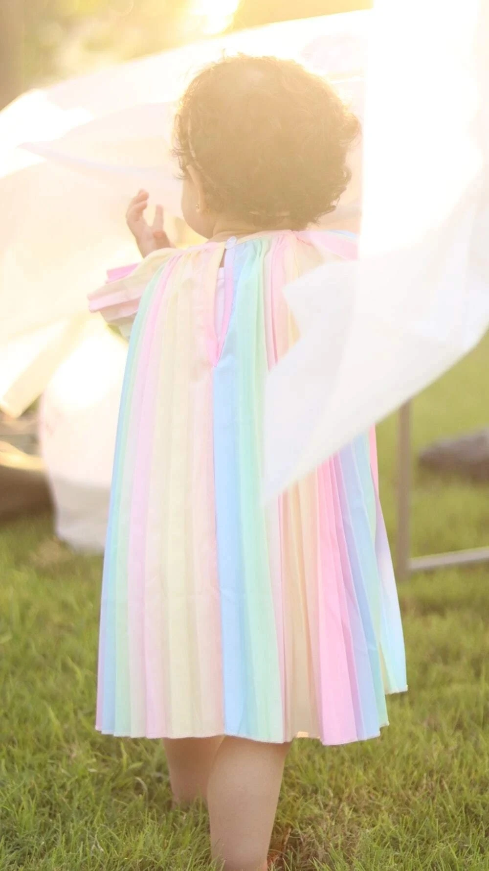 Baby Girl Rainbow Multi Color Pleated Dress Butterfly Sleeve Party Dresses