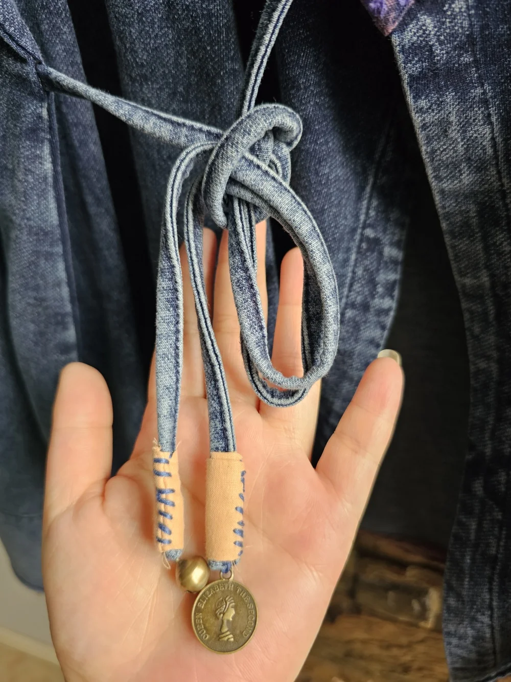 Vintage woman clothing Blue V-neck open stitch lace-up denim coats Chinese style embroidery loose cotton linen casual Spring top