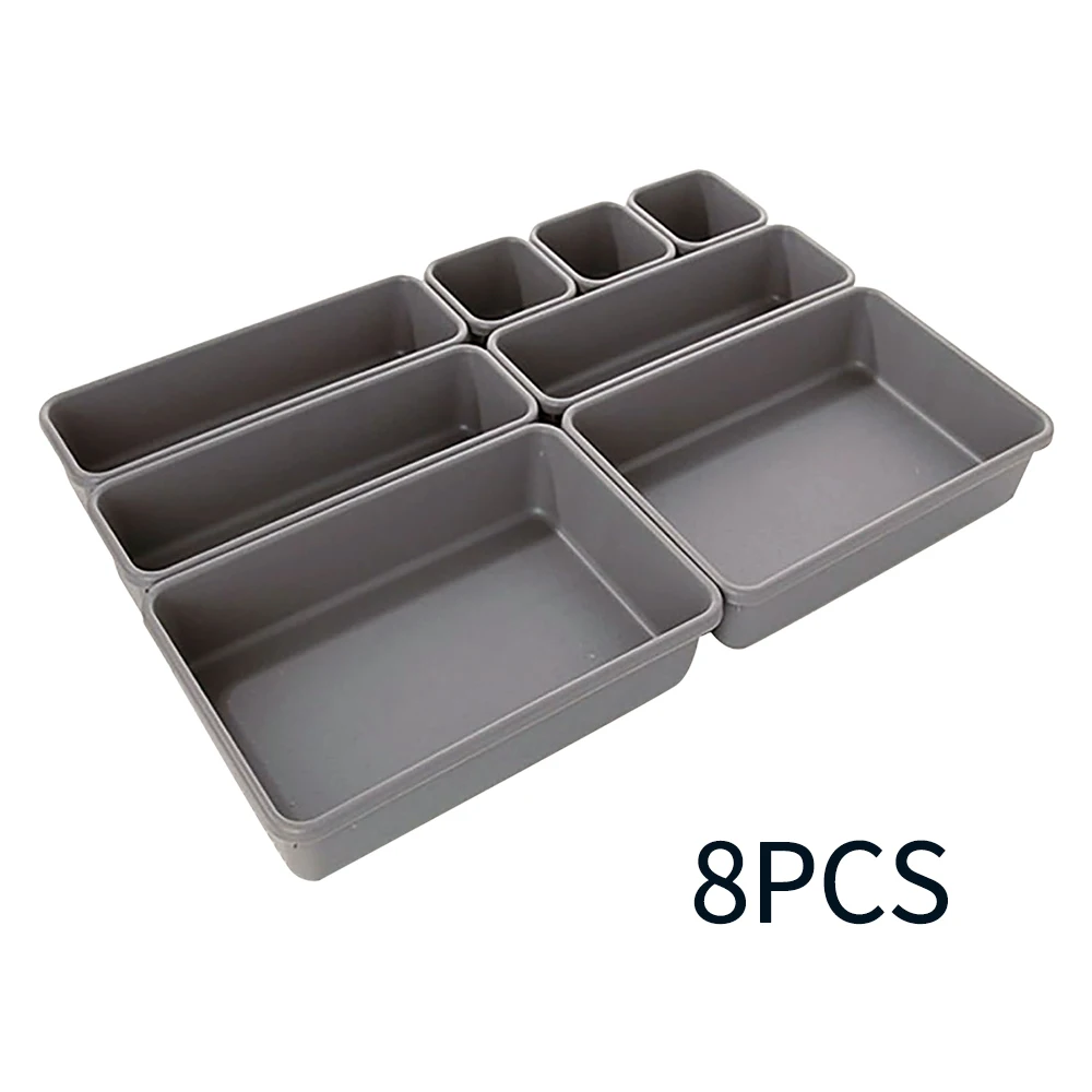 Caja organizadora de cajones ajustable, bandejas de maquillaje, cosméticos, artículos diversos, soporte divisor, cocina, baño, armario, caja de joyería, 8 piezas por juego