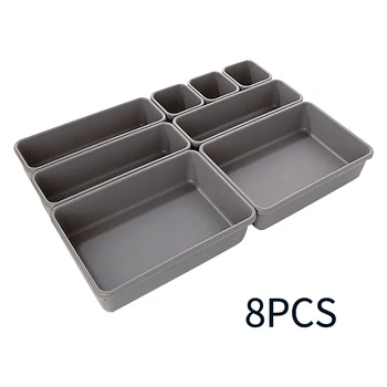 8pcs/set Adjustable Drawer Organizer Box Trays Make Up Cosmetics Sundries Divider Holder Kitchen Bathroom Closet Jewellery Box