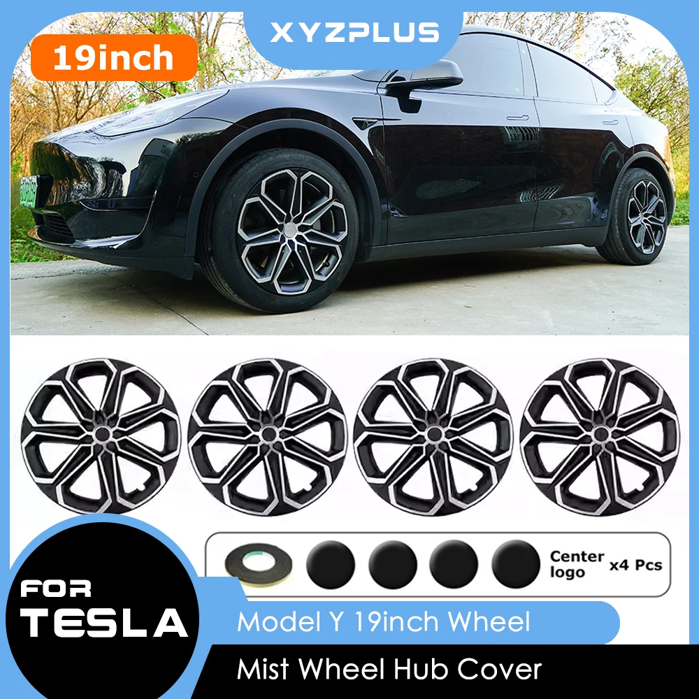 4PCS Wheel Cover For Tesla Model Y 2021-2024 19 Inch Right＆Left Hubcap Sport Style Wheel Cover Replacement Exterior Accessories