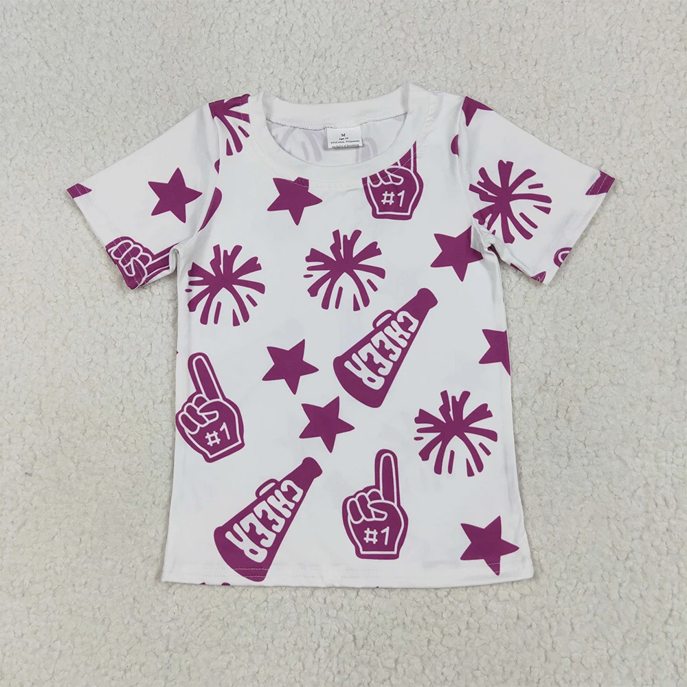 

Baby Girls Hot Pink Short Sleeve Cheer Tee Shirt Kids Team Top Purple Cheerleading Uniform for Girls