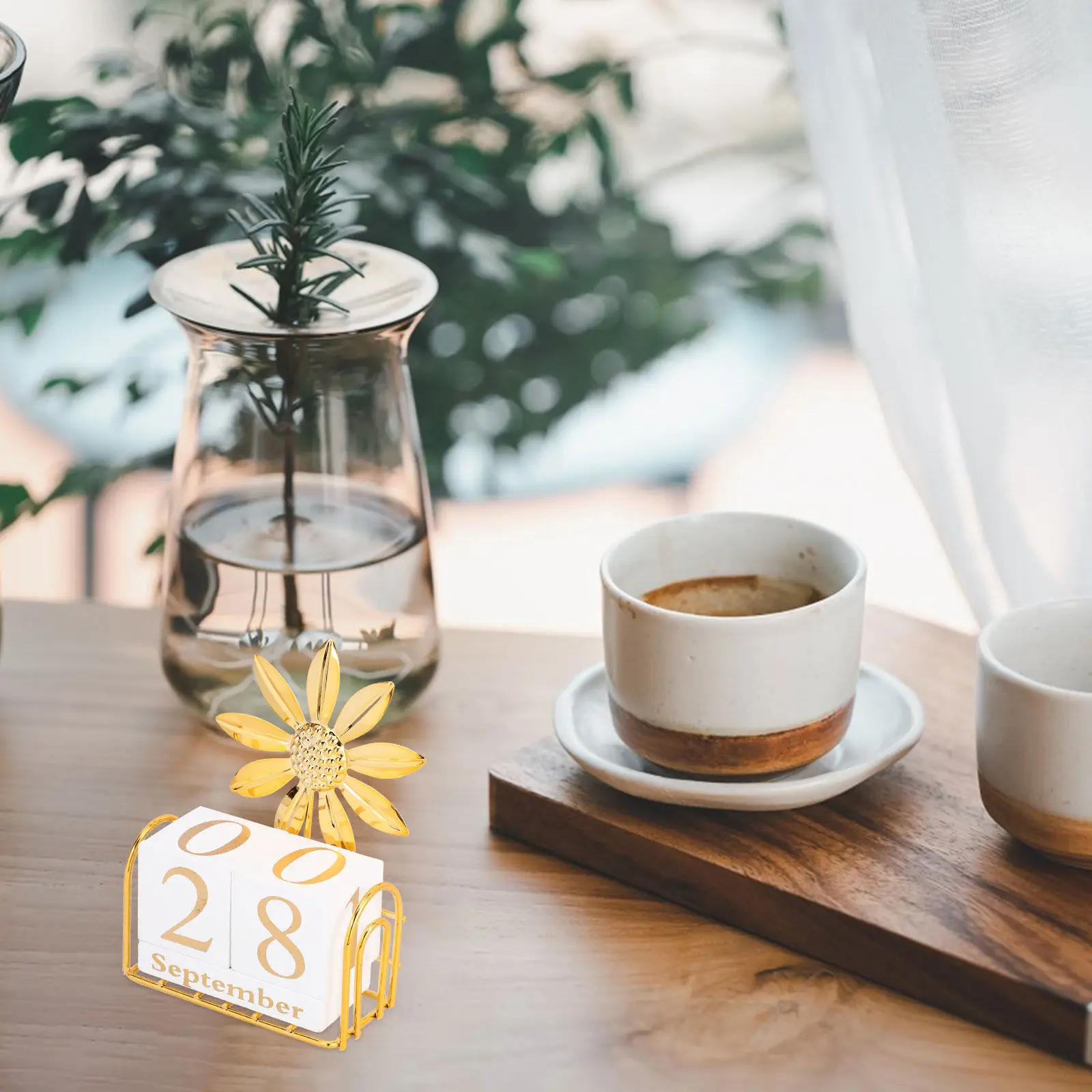 

1Set Household Perpetual Calendar Wooden Block Calendar Decorative Table Top Ornament for Office Home School Desktop Use