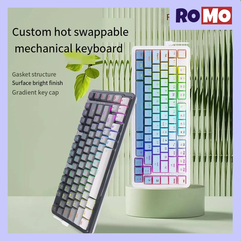 Redragon KS82-B Three Mode Mechanical Keyboard 82key Gasket Hot Swap Game Keyboard RGB Light PBT N-key Rollover Office Keyboard