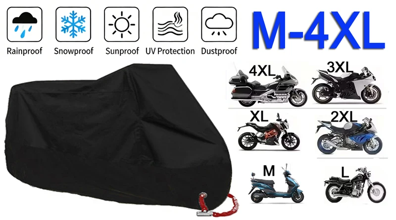 Ganzjahres-Motorradabdeckung, silberfarben, schwarz, Sonne, reflektierend, wasserdicht, staubdicht, UV-Schutz für Moto Scooter M bis 4XL 2025 – Detail 2