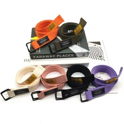 120cm Long Trendy and versatile ins Fashion Casual Canvas Belt Double Ring Metal Buckle Men Women Waistband Jeans Belts Strap