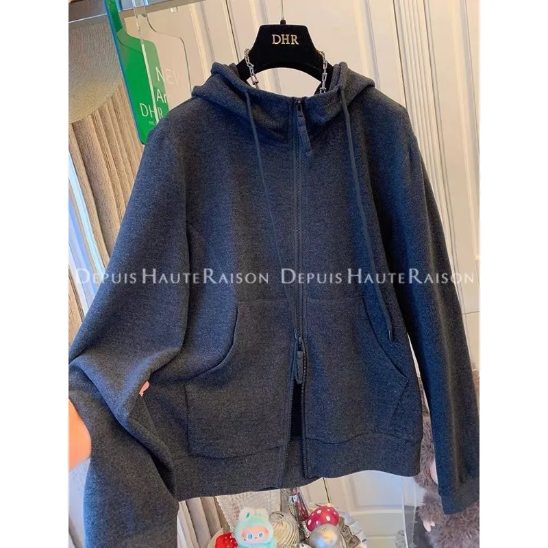 American Style Women Winter Soft Dralon Zip Up Hoodie Loose Plus Size Casual Inner Wear Outerwear