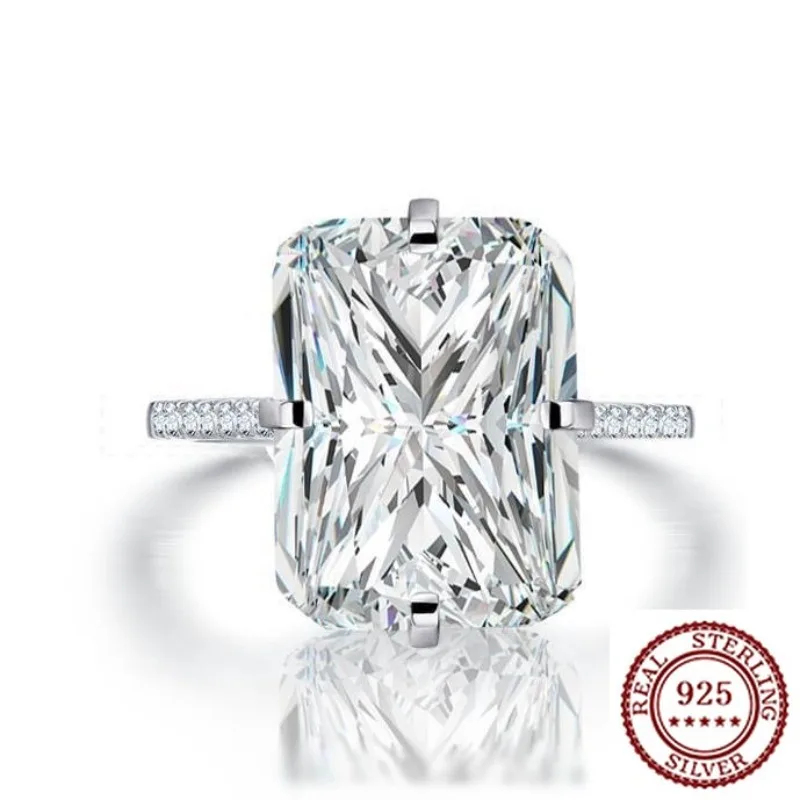 

S925 Pure Silver Diamond Inlaid Women's Ring, Fire Stone Rectangular Stone Jewelry