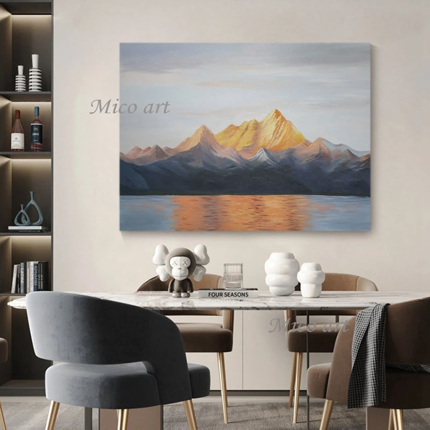 

Abstract Beautiful Mountain Lakeside Natural Scenery Oil Paintings, Art Canvas Wall Picture, Unframed Showpieces, Decorative