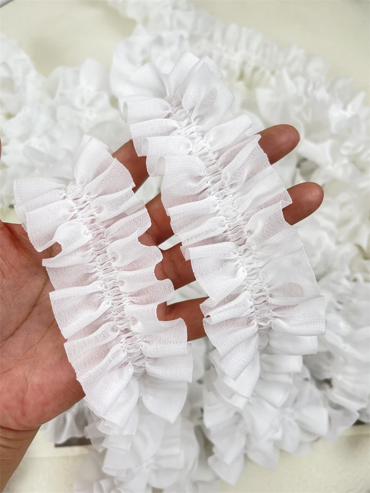 3meters 5cm wide Pink/ White Chiffon Ruffles Lace Trim Cloth