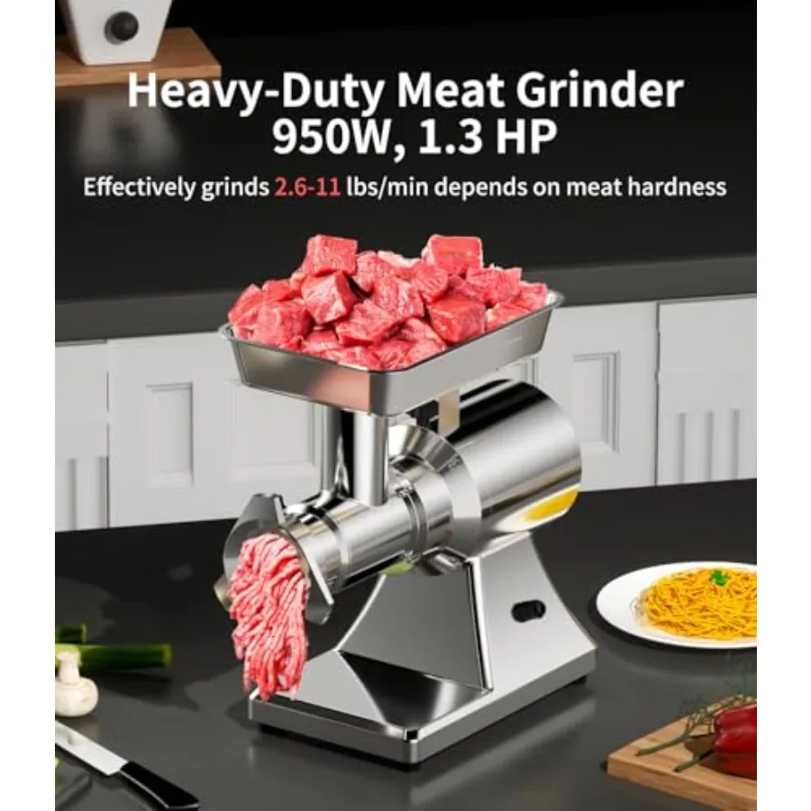 เครื่องบดเนื้อไฟฟ้ากำลังสูง 1.3 แรงม้า โครงสร้างสแตนเลส สำหรับใช้งานเชิงพาณิชย์ พร้อมที่บดไส้กรอก เหมาะสำหรับการใช้งานในครัว