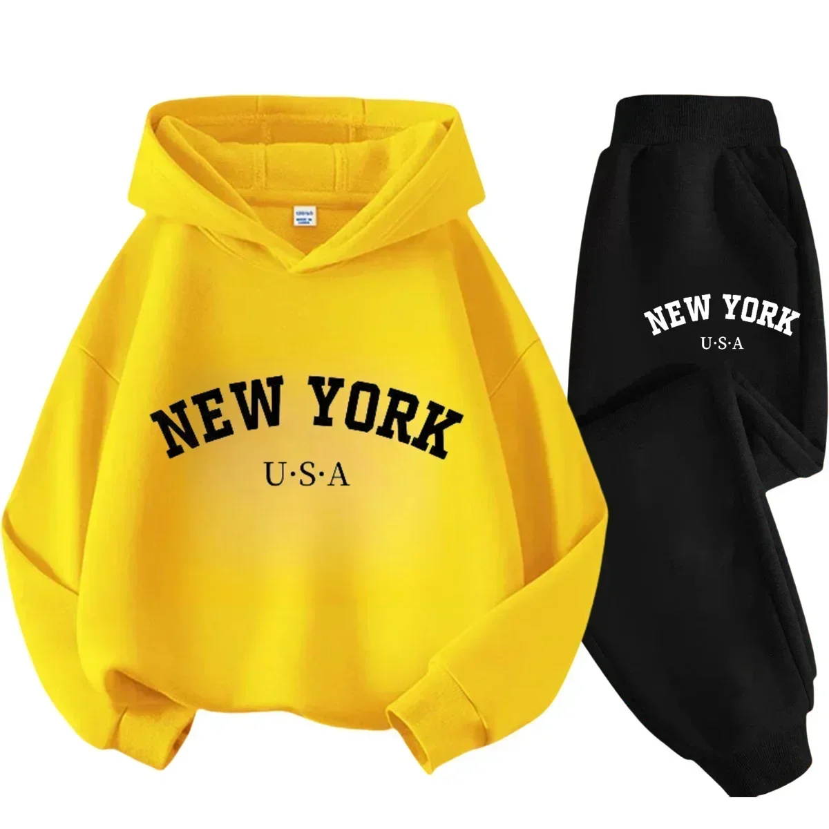 Children's hoodie and pants set, New York American letter print, autumn/winter collection, unisex two-piece tracksuit