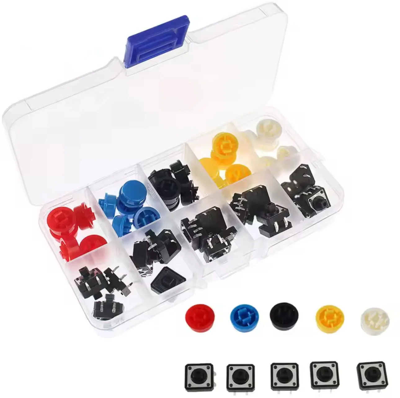 

25 комплектов тактильных кнопочных переключателей мгновенного действия 12*12*7,3 мм, комплект круглых колпачков для микропереключателей (5 цветов) для переключателей Arduino
