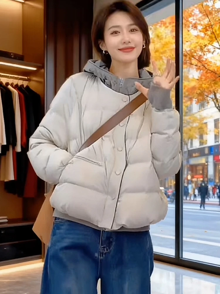 

Slimming Faionable round Ne down Cotton Jaet Women's Winter Coat Lightweight Warmth Comfortable Korean Sle Loose Fit