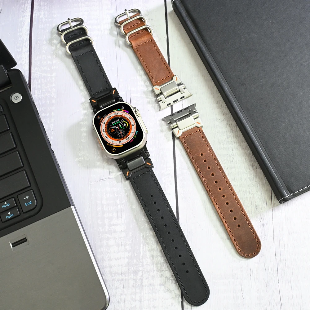 

Leather Band for Apple Watch Ultra 2 1 49mm Series 10 46mm Sport Loop Bracelet for iWatch 9 8 7 45mm 6 5 4 SE 44mm Strap Correa
