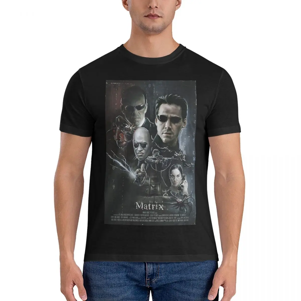 Camiseta negra The Matrix para hombre, camisa informal de algodón, cuello redondo, manga corta, Tops gráficos, keanu reeves