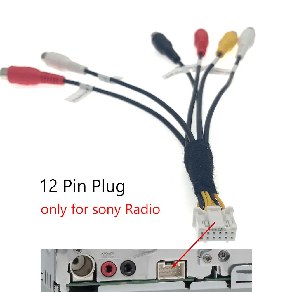 Car Stereo 12 Pin Front Rear Sub Out Rear Camera RCA Connector for
