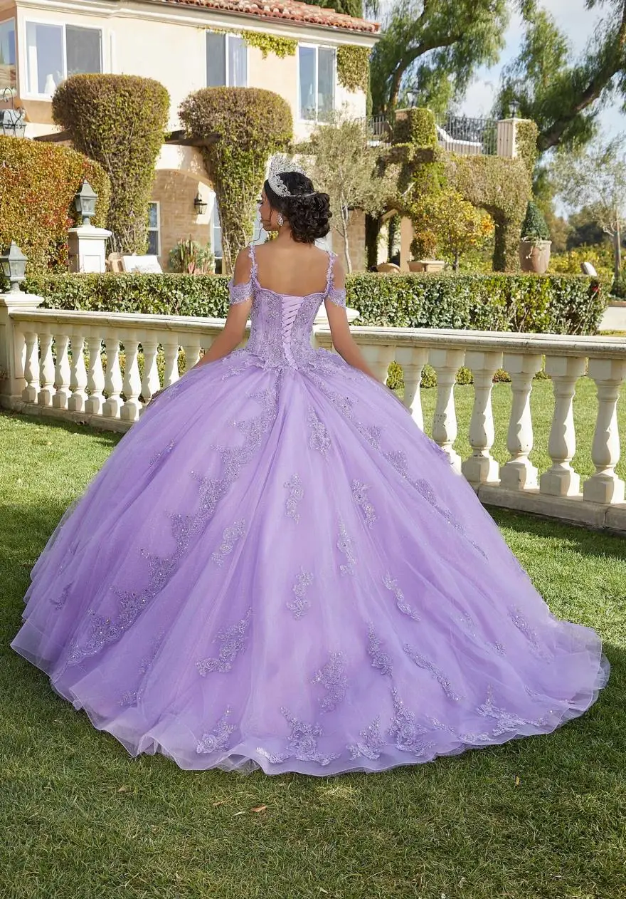 LorstudBlue-Robes de Quinceanera en dentelle avec appliques, perles chérie, bretelles spaghetti, boule, quelle que soit la robe éducative de 15 ans, 2024, YQD124