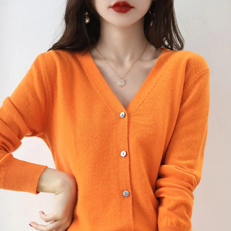 Women\'s V-Neck Sweater Knitted Cardigan Fashionable, Versatile, Thin, Loose Coat, Spring And Autumn Long Sleeved, Short Knitwear