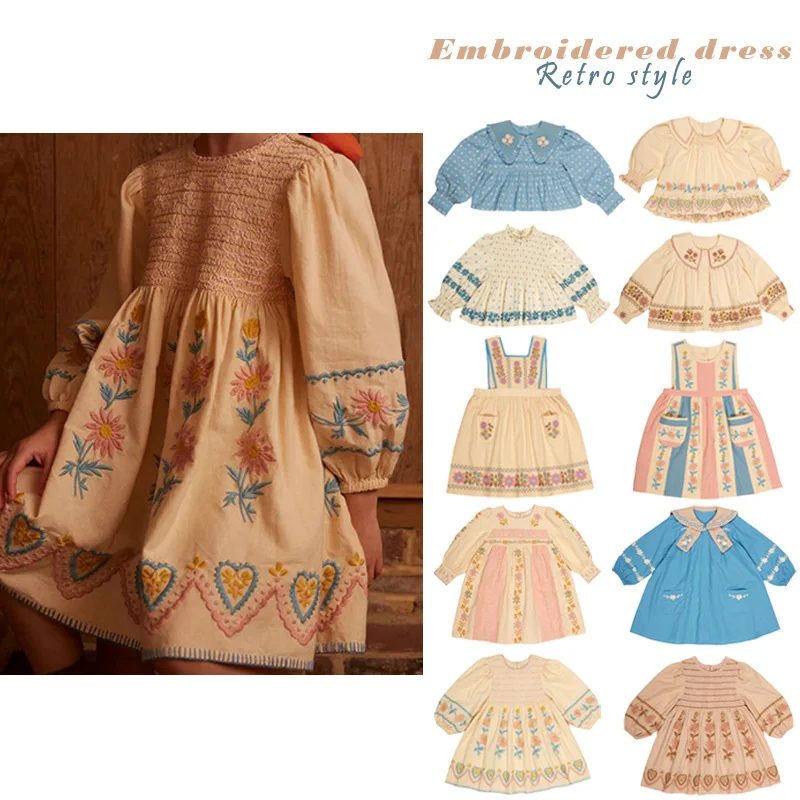 

Pre-sale 2025 AP Autumn Winter Girls Embroidered Denim DRESS Kids Dresses for Girls Kids Cotton Set Flower Girl Dresses