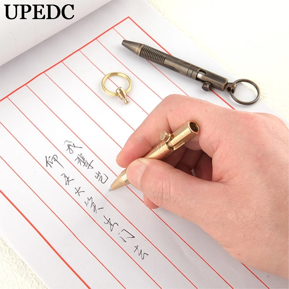 UPEDC Mini Keychain Brass Pen Removable Pendant Portable Travel Pocket Pen Signature Ballpoint Pen