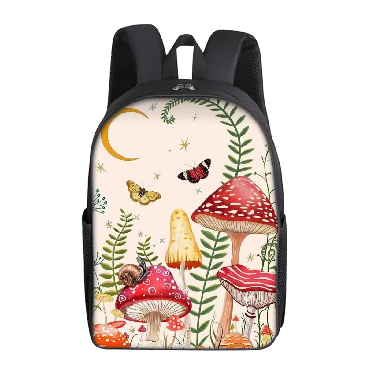 Ladybug Flower Mushroom Print Single Layer Backpack Simple Style for Boys/Girls Children Best Gifts 2D Flat Cartoon School Bags
